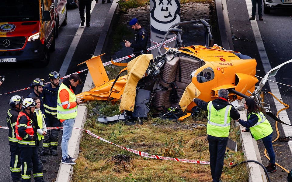 Helicopter hits car in Madrid after crashing on motorway ring road